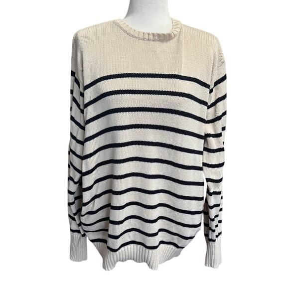 Brandy Melville 100% Cotton Striped Sweater Cream Navy Breton Pullover One Size - Picture 1 of 6